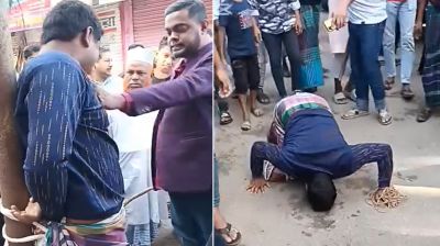 চুরির অভিযোগে যুবককে খুঁটিতে বেঁধে নির্যাতন, নাকে খতের ভিডিও ভাইরাল