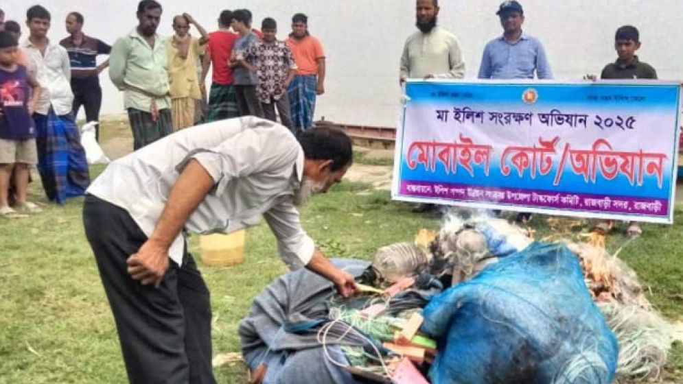 রাজবাড়ীতে ইলিশ ধরায় ১৬ জেলে আটক